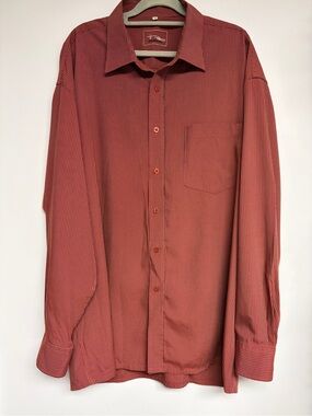 Men's Brick Red Striped Long-Sleeve Button-Down Shirt